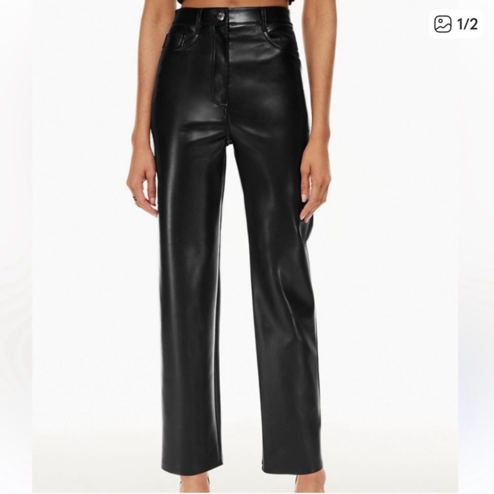 Aritzia Wilfred Melina Black Straight Leg Leather Pants